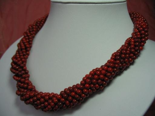 18'' 4mm coral beads necklace-8 strands twist