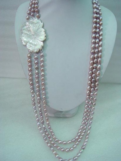 21''-23"" 3-stands 5x6mm lavender pearl&shell clasp