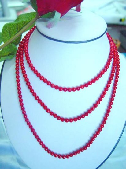 48"" super long 5mm red coral opera necklace