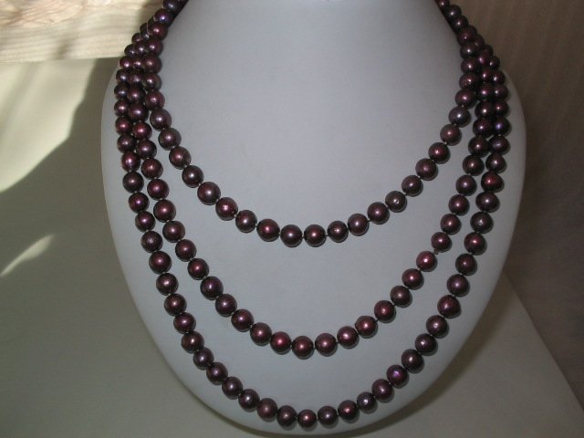 64"" 8-9mm wine red pearl necklace