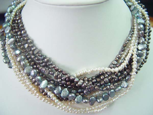 exquisite 18-20"" 10 strands multicolor pearl necklace