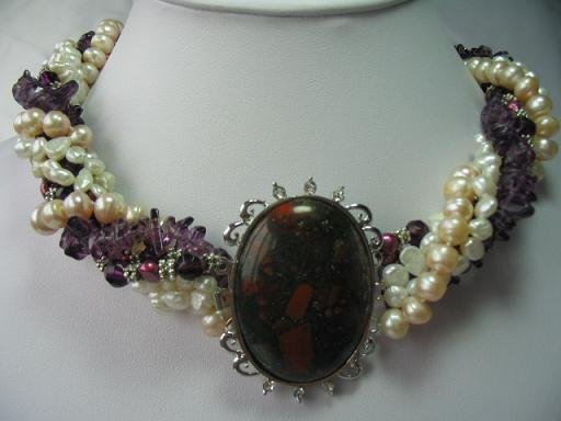18-20"" 6-strand multicolor pearl with agate pendant