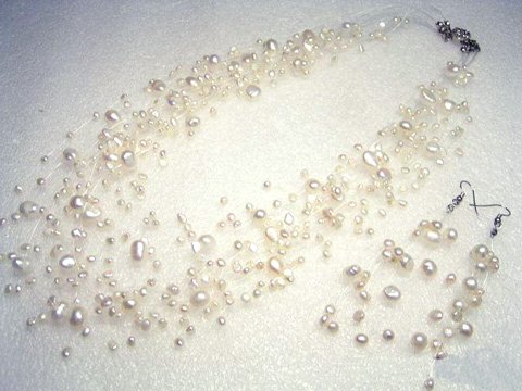 10 rows small FW cultured pearl necklace&earring