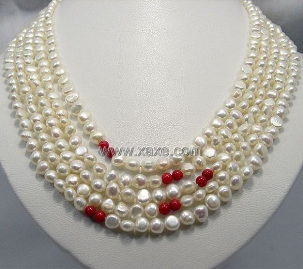 106 High Luster Cultured Pearl Red Coral Necklace