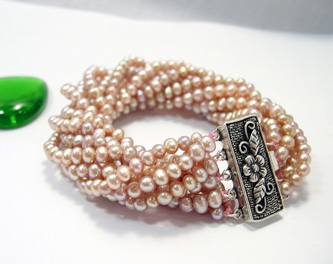 10ROWS 8'' LAVENDER GENUINE PEARL BRACELET 925S
