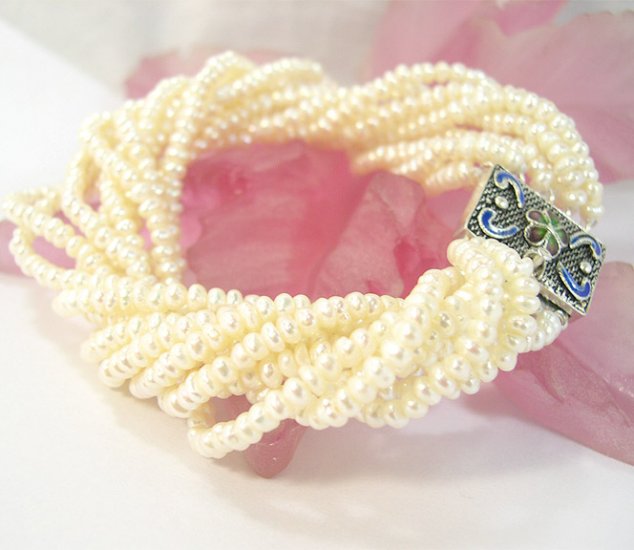 10rows 8'' white cultured Pearl bracelet 925s