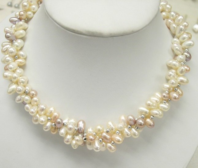 17'' 3rows Multi-color Genuine Cultured Pearl Necklace