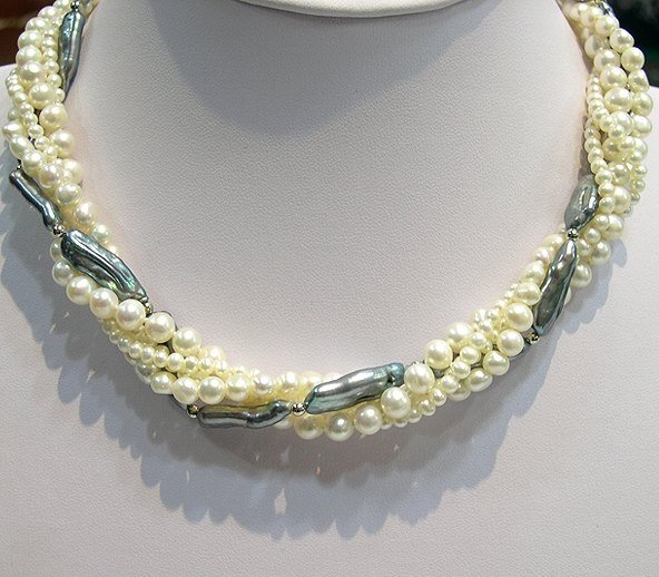 17'' 5rows Genuine Cultured Pearl Necklace 925S