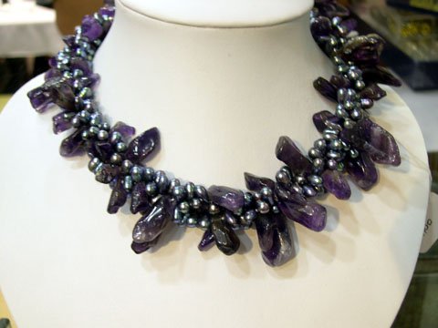 18'' 3 rows drop FW CULTURED PEARL amthyst NECKLACE