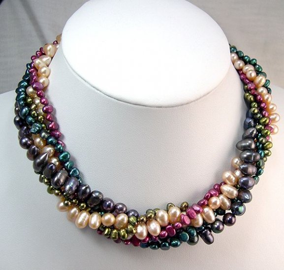 18'' 5rows Multicolor Cultured Pearl Necklace 925s