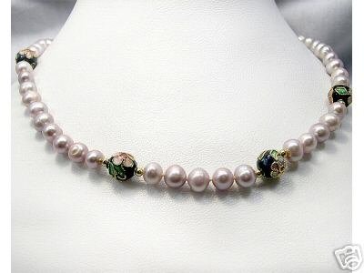 18'' Chinese CLOISONNE Beads BAROQUE Cultured Necklace