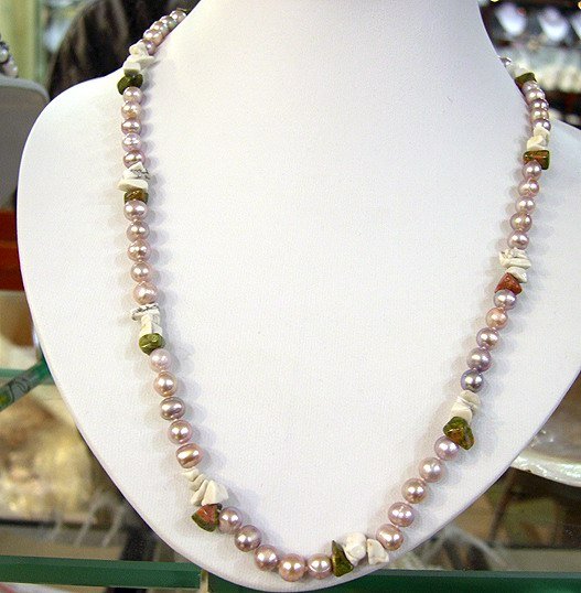 20'' LAVENDER Cultured Pearl MULTI-COLORS Gems Necklace