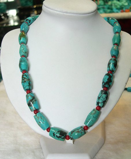 20'' natural old blue turquoise necklace