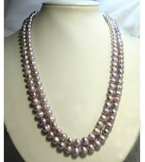 24''-26'' 2Rows Lavender CULTURED PEARL NECKLACE 925S