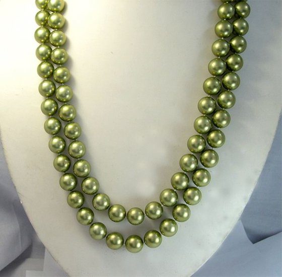 2ROWS 22''-24'' 12MM GREEN SEA SHELL Necklace 925S