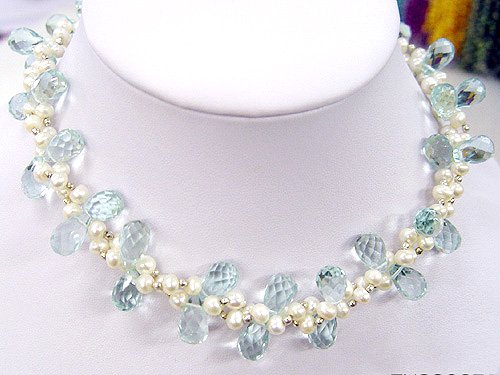 2rows CULTURED PEARL&GEMS NECKLACE 925S