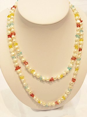 35'' Charming single white cultured pearl&gems Necklace