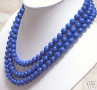 3ROWS 8MM 16''-18'' BLUE GEMSTONE NECKLACE