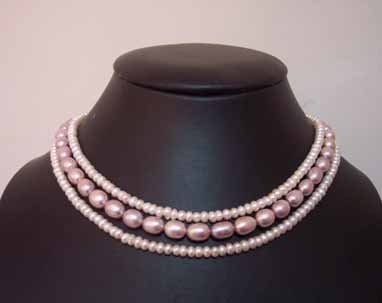 3rows Genuine White Lavender Cultured Pearl Necklace