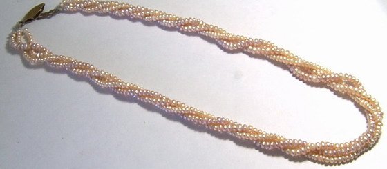 3rows pink Genuine Cultured Pearl Necklace