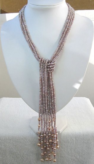 4-PCS 39'' LAVENDER CULTURED PEARL NECKLACE