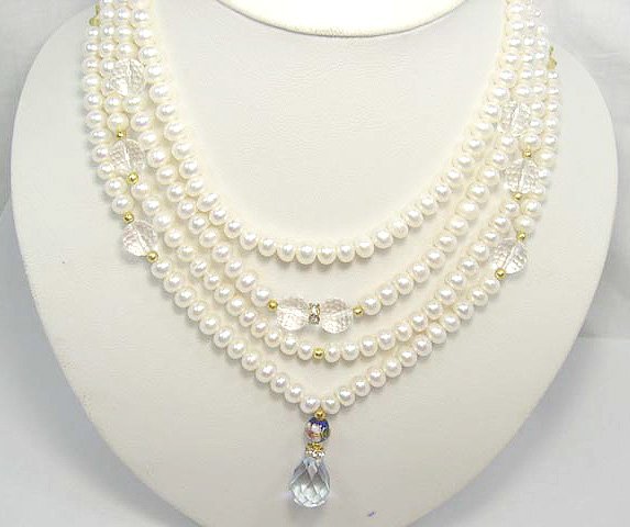 4row 16'' FW Cultured Pearl&crystal Necklace