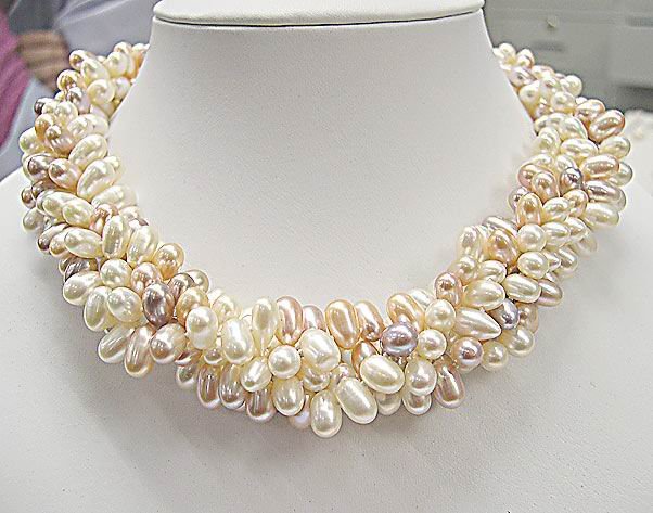5Row MULTI-COLORS Genuine Cultured Pearl Necklace