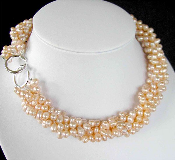 5rows pink genuine cultured Pearl Necklace