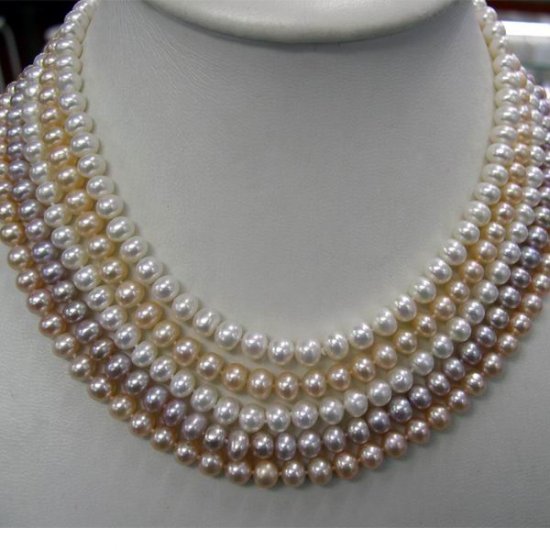 5strands MULTICOLOR Cultured Pearl Necklace