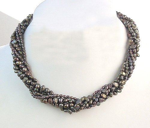 6ROWS BLACK CULTURED PEARL NECKLACE 925S