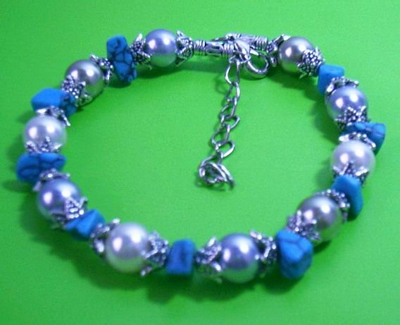 8'' 10MM BLUE WHITE SOUTH SEA SHELL PEARL BRACELET