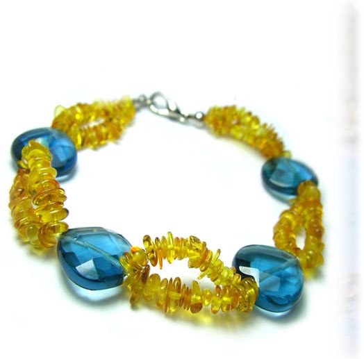 8'' 2rows Natural Amber&Crystal Bracelet
