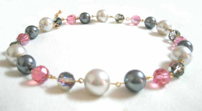 8'' BLACK WHITE SOUTH SEA SHELL PEARL CRYSTAL BRACELET