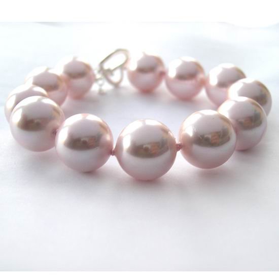 8'' HUGE 14MM Pink seashell pearl bracelet 925S