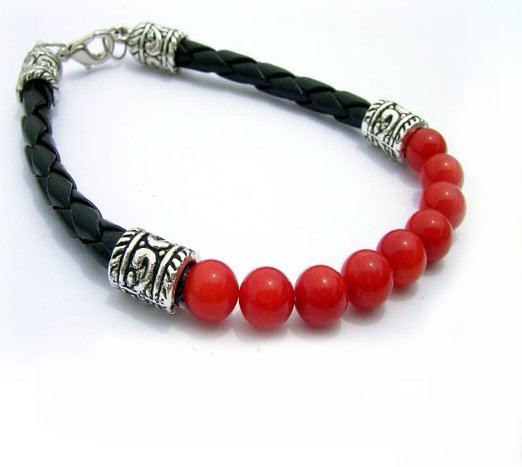 8"" Red Coral Beads Bracelet