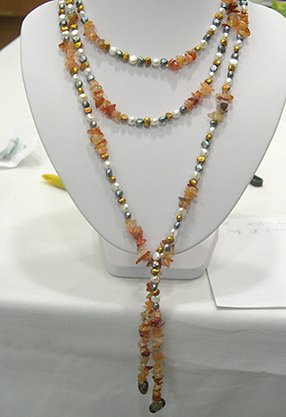 80'' SINGLE MULTICOLOR CULTURED PEARL&AGATE NECKLACE