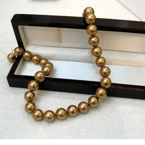 AAA 16'' 12mm COPPER GOLDEN shell Pearl Necklace