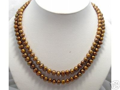 BAROQUE 18''-19'' 2row Coffee Cultured Pearl Necklace 925s