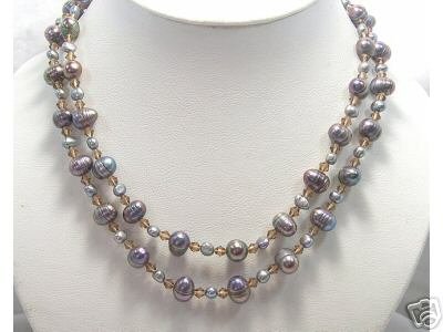 BAROQUE 2rows Cultured Pearl Necklace Natural shell