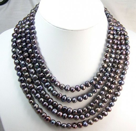 BAROQUE High luster 5rows Cultured Pearll Necklace925S