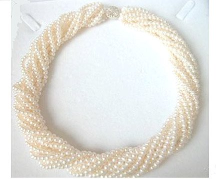 Beautiful 10ROWS 17'' white GENUINE PEARL neckalce