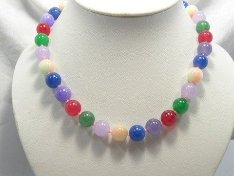 Beautiful 12mm multiclolor Jade bead Necklace