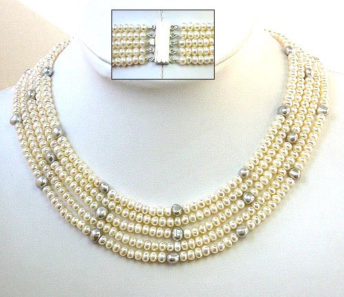 Beautiful 16-20inch 5rows cultured pearl necklace 925S