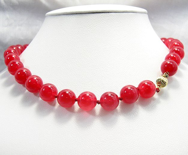 Beautiful 17'' 12MM Huge Red Jade beads Necklace