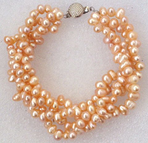 Beautiful 7.5'' 4rows 6-7mm pink cultured pearl bracelet