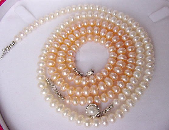 wholesale 2-PCS WHITE PINK Cultured Pearl Necklaces