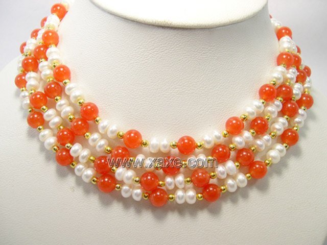 Beautiful 4-row Cultured Pearl & Jade Necklace