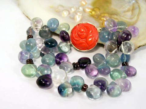 Beautiful 8'' 2rows fluorite bracelet coral clasp