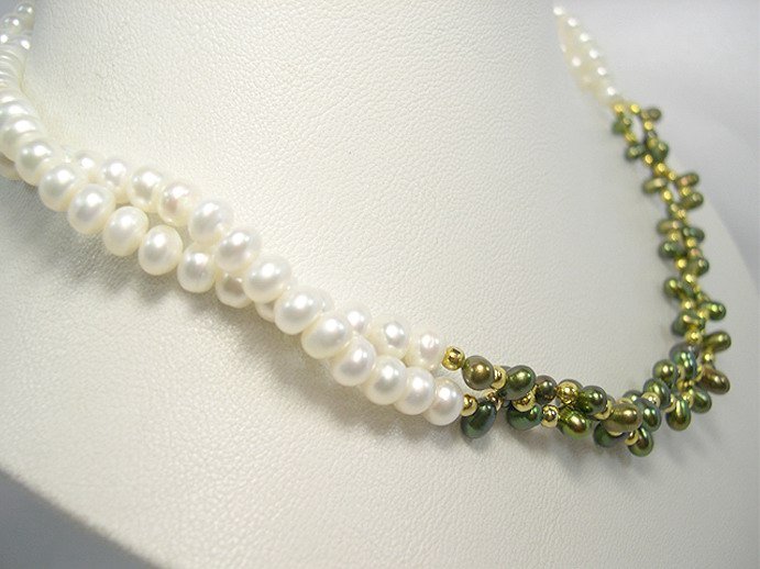 CHARMING 2rows Cultured Pearl Necklace 925s
