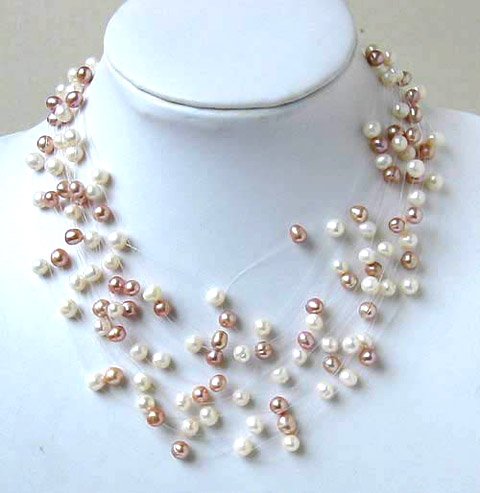 CHarming 12row 6-7mm white & pink cultured pearl necklace